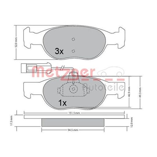 Metzger Brake Pad Set, disc brake to suit Fiat, Alfa Romeo, Lancia