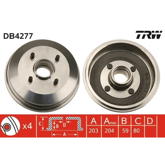 Trw Brake Drum to suit Ford