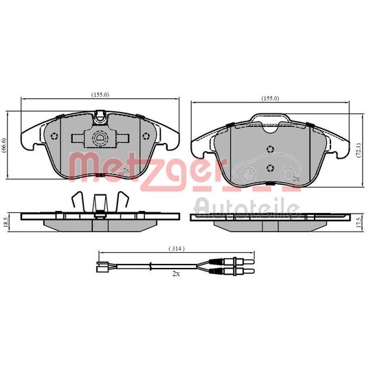 Metzger Brake Pad Set, disc brake to suit Peugeot, Citroën