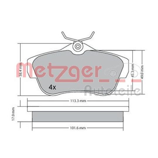 Metzger Brake Pad Set, disc brake to suit Peugeot, Citroën, Fiat