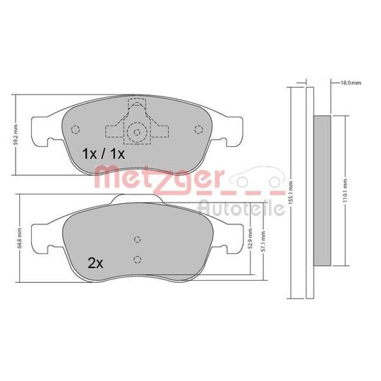 Metzger Brake Pad Set, disc brake to suit Renault