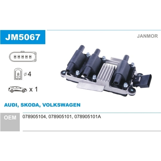 Janmor Ignition coil to suit Hitachi, VAG