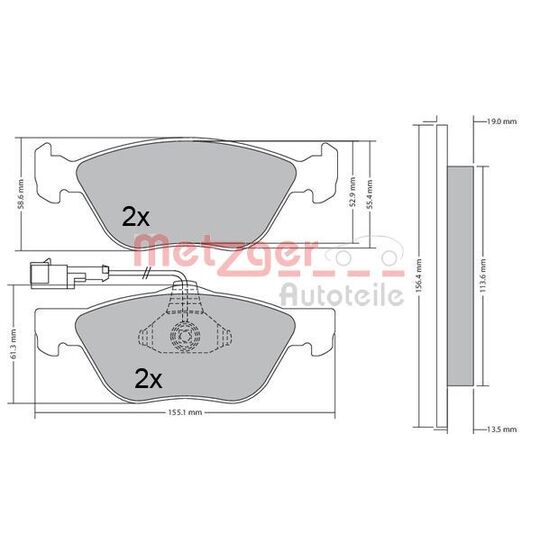 Metzger Brake Pad Set, disc brake to suit Fiat, Alfa Romeo, Lancia