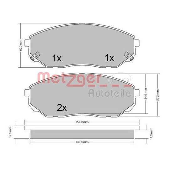 Metzger Brake Pad Set, disc brake to suit Kia