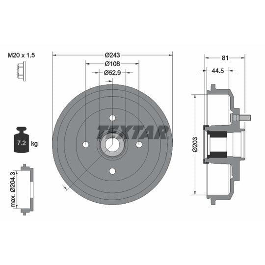 Textar Brake Drum to suit Ford, Mazda