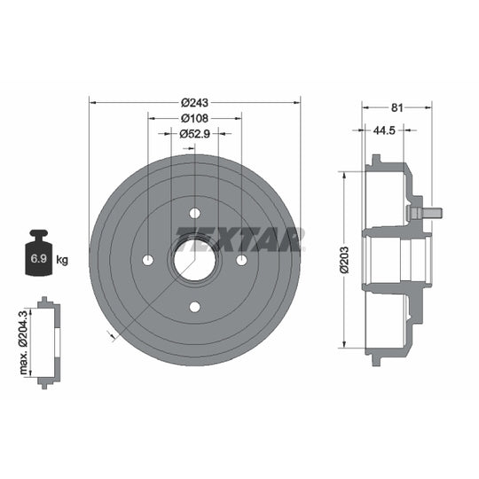 Textar Brake Drum to suit Ford, Mazda