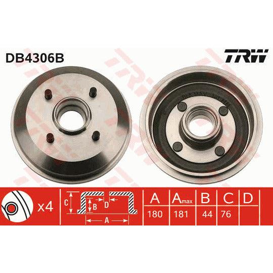 Trw Brake Drum to suit Ford