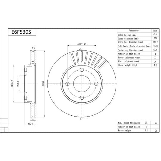 Aisin E6F530S Brake Disc to suit Ford, Mazda